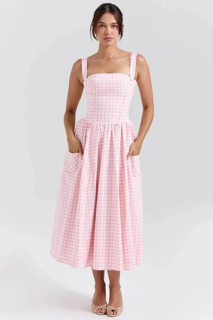 Esther | Women's Gingham Pockets Midi Sundress