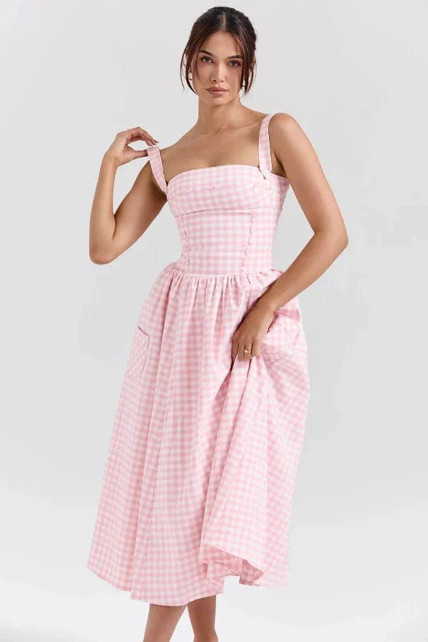 Esther | Women's Gingham Pockets Midi Sundress