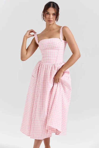 Esther | Women's Gingham Pockets Midi Sundress