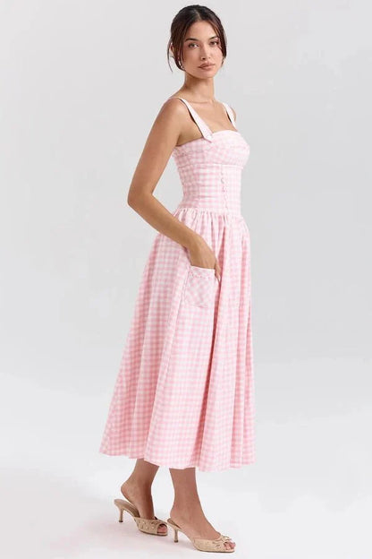 Esther | Women's Gingham Pockets Midi Sundress