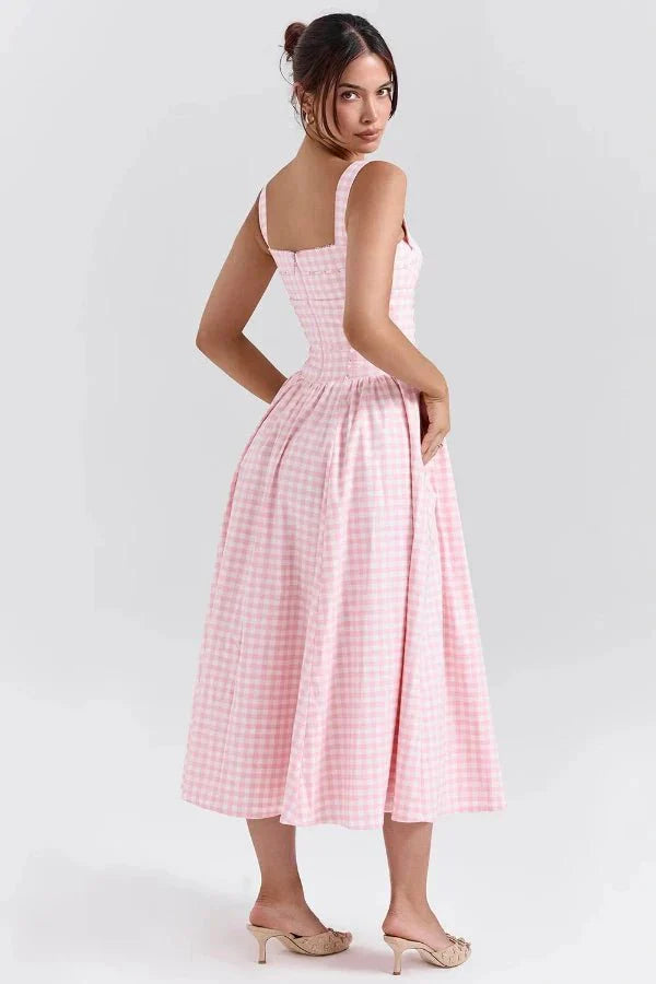 Esther | Women's Gingham Pockets Midi Sundress