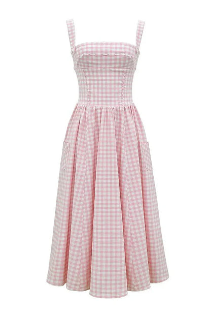 Esther | Women's Gingham Pockets Midi Sundress