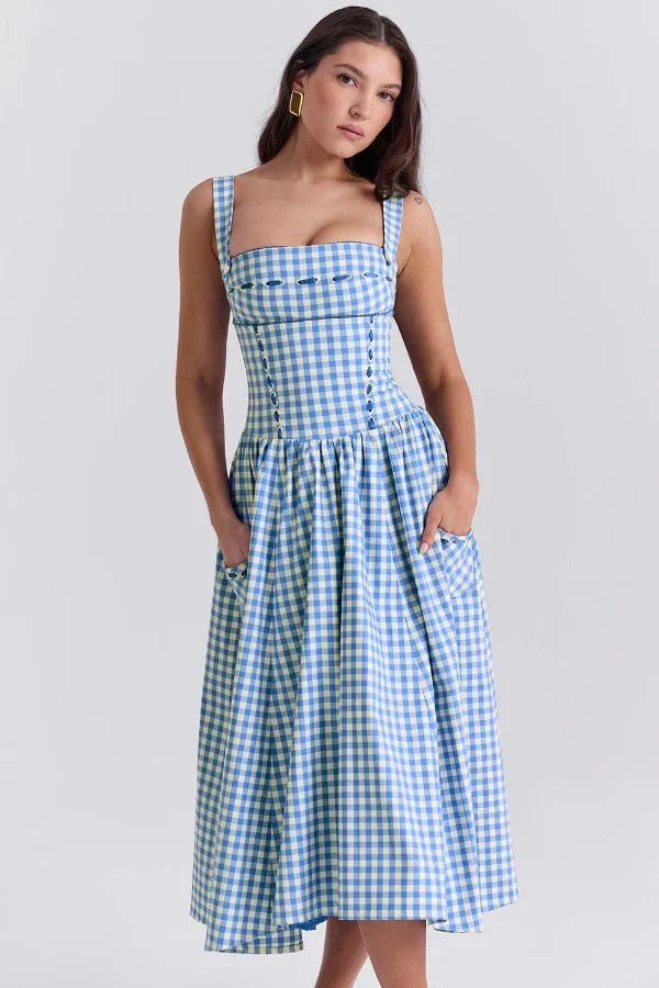 Esther | Women's Gingham Pockets Midi Sundress