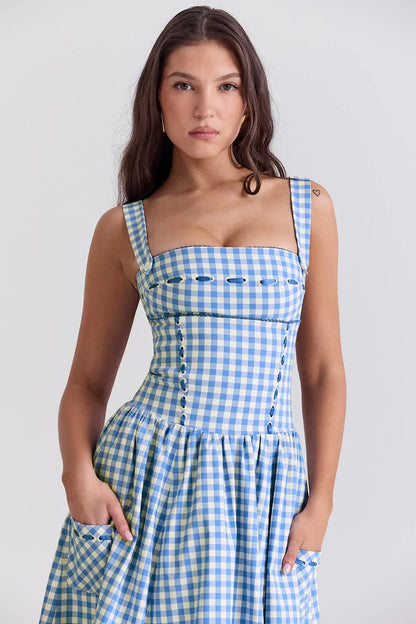 Esther | Women's Gingham Pockets Midi Sundress