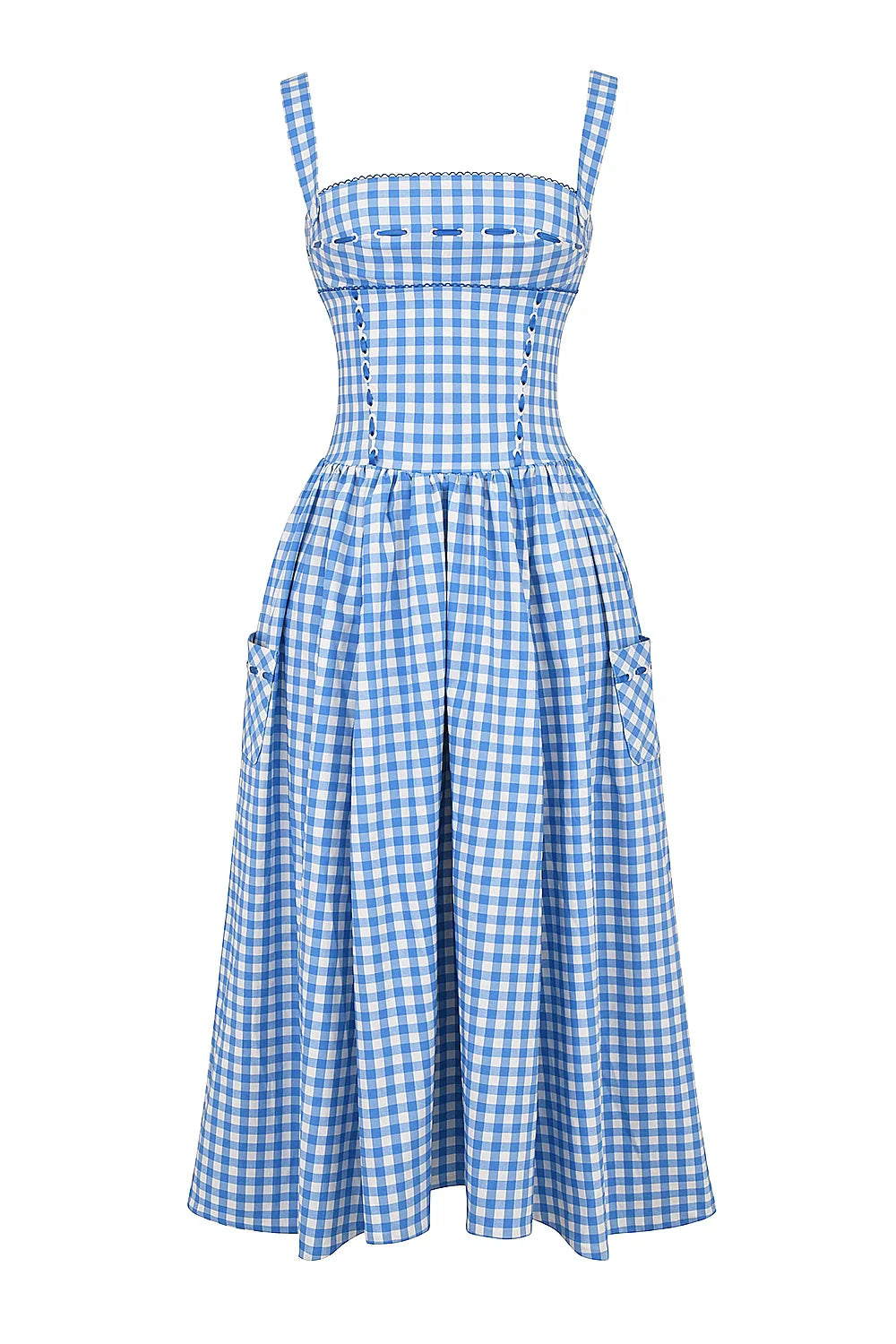 Esther | Women's Gingham Pockets Midi Sundress