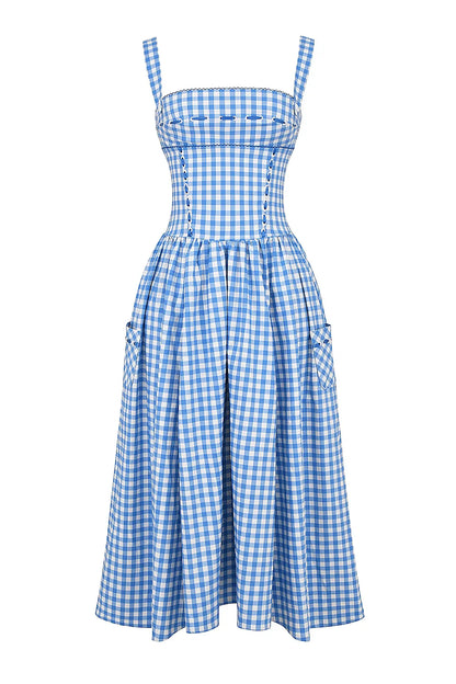 Esther | Women's Gingham Pockets Midi Sundress