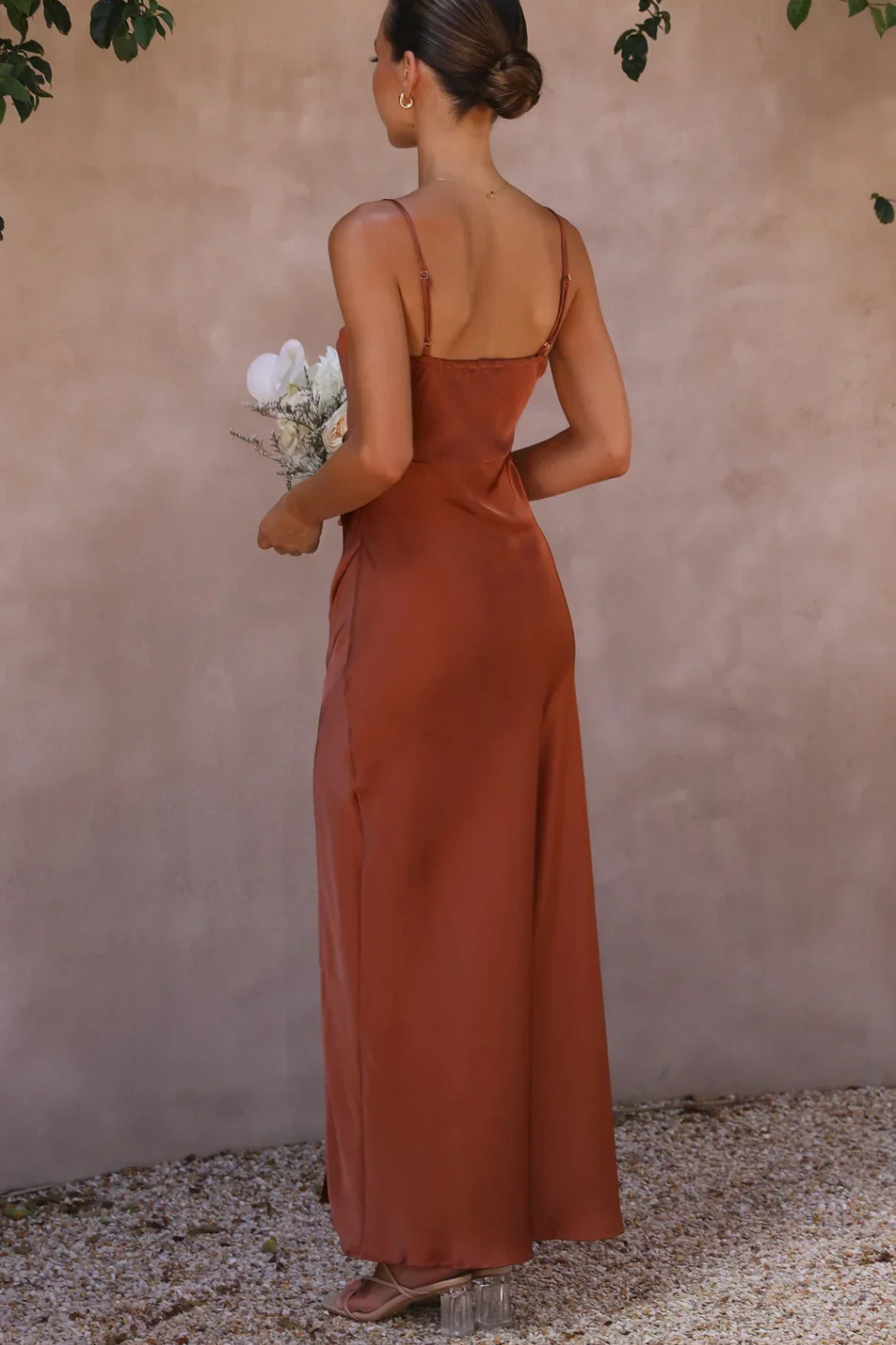 Freya | Women's Wedding Guest Square Neck Satin Maxi Split Dress