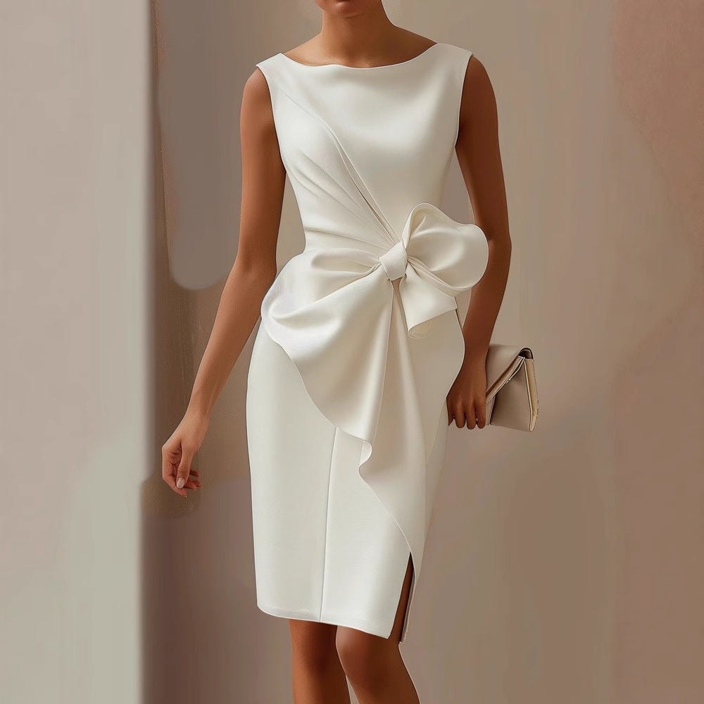 Georgina | Elegant Women’s 2026 Graduation Bow Draped Midi Dress