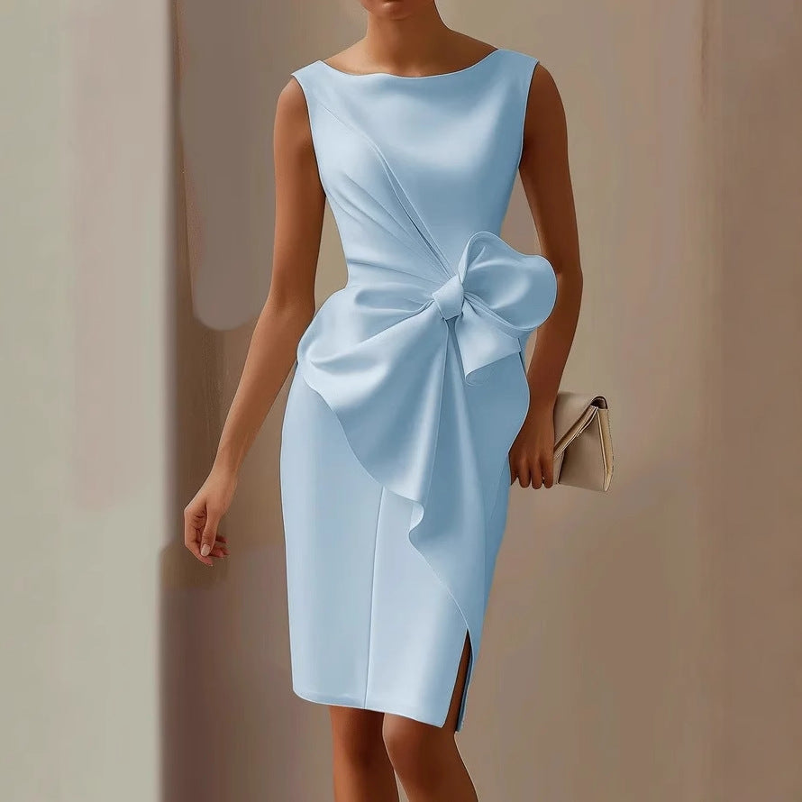 Georgina | Elegant Women’s 2026 Graduation Bow Draped Midi Dress
