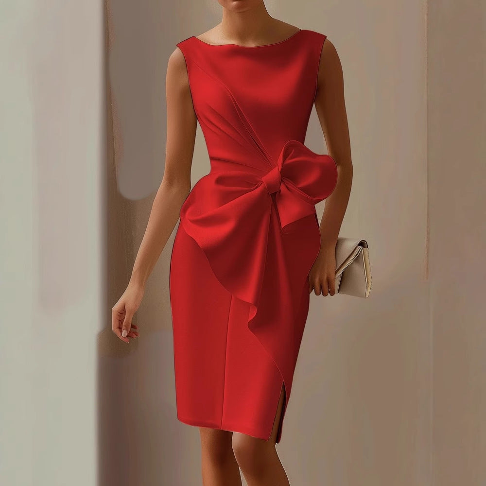 Georgina | Elegant Women’s 2026 Graduation Bow Draped Midi Dress