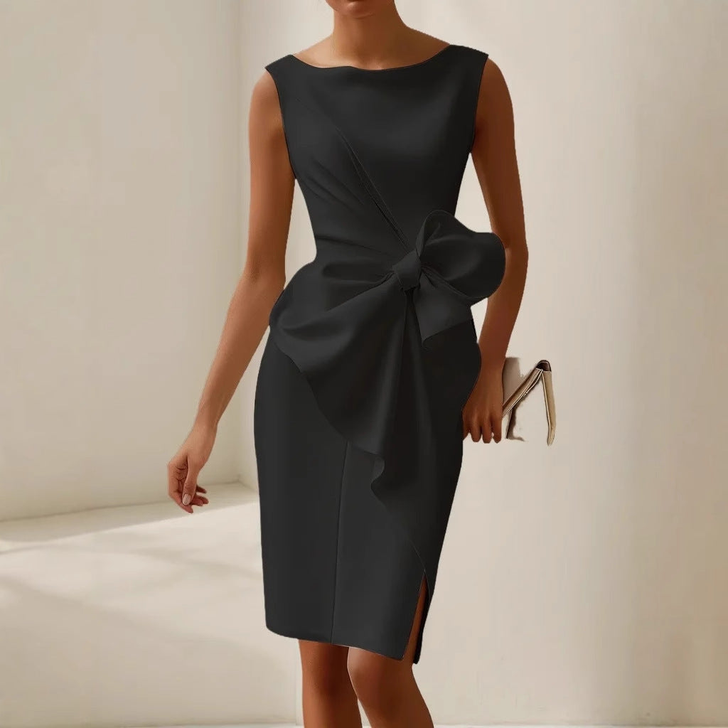 Georgina | Elegant Women’s 2026 Graduation Bow Draped Midi Dress