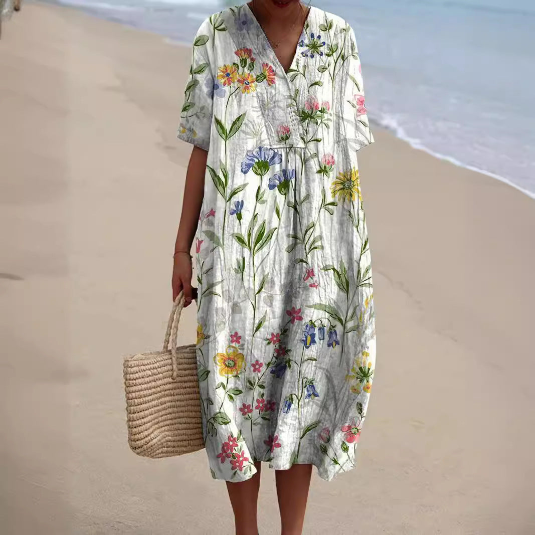 Heidi | Women's Floral Summer Midi Dress V-Neck