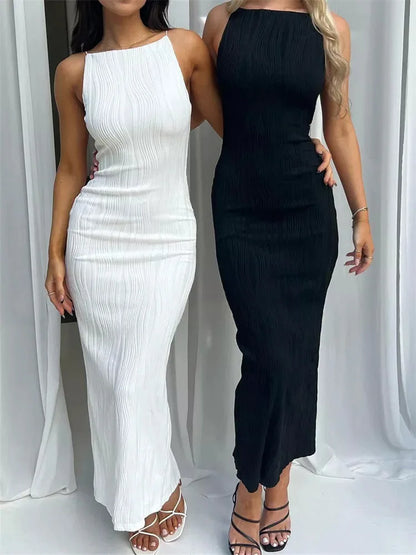 Isadora | Women's 2026 Graduation Textured Halter Maxi Bodycon Dress
