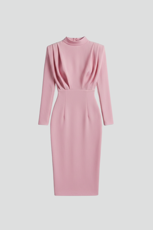 Isolde | Women's High Neckline Long Sleeve Summer Midi Dress