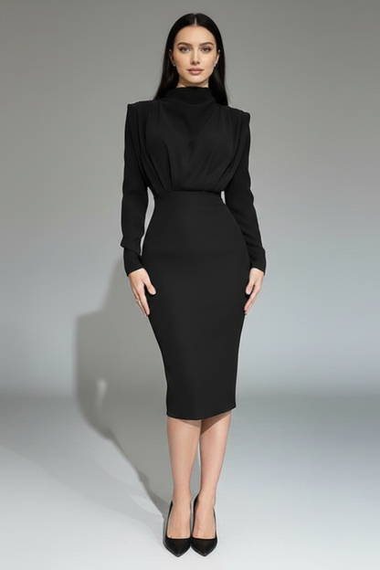 Isolde | Women's High Neckline Long Sleeve Summer Midi Dress