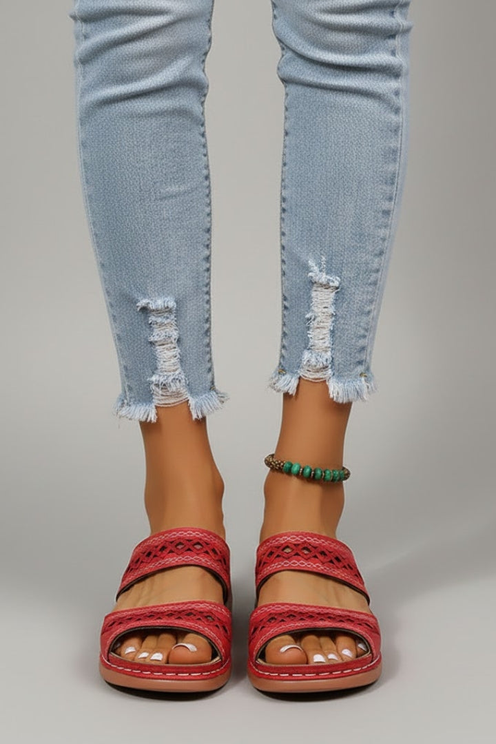 Kayla | Women Slide Sandals Dual Straps Supportive Decorative Cutouts