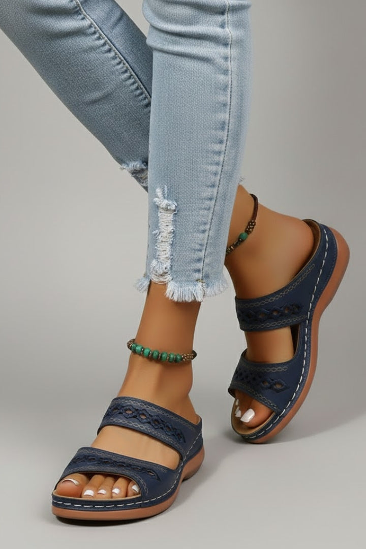 Kayla | Women Slide Sandals Dual Straps Supportive Decorative Cutouts