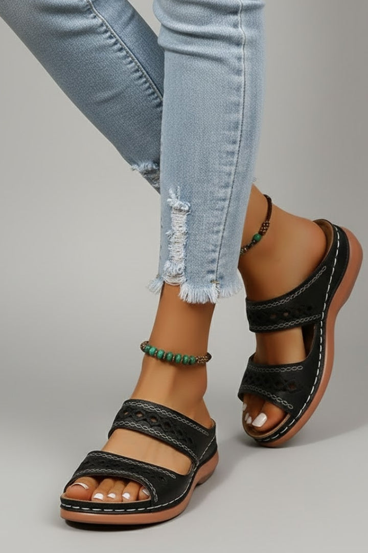 Kayla | Women Slide Sandals Dual Straps Supportive Decorative Cutouts