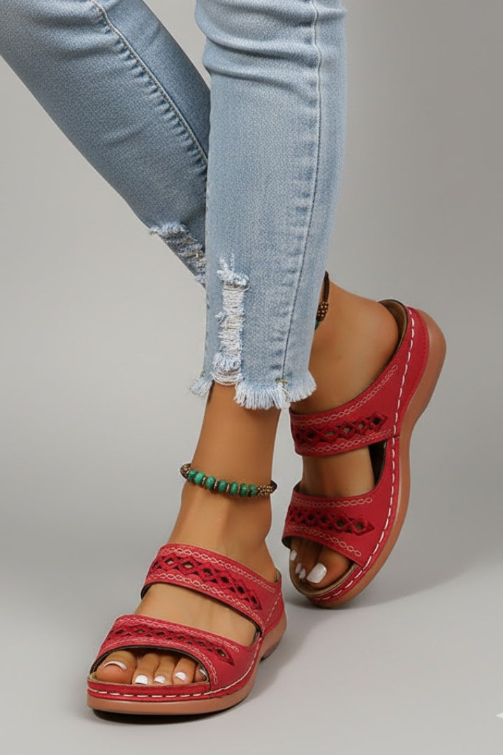 Kayla | Women Slide Sandals Dual Straps Supportive Decorative Cutouts