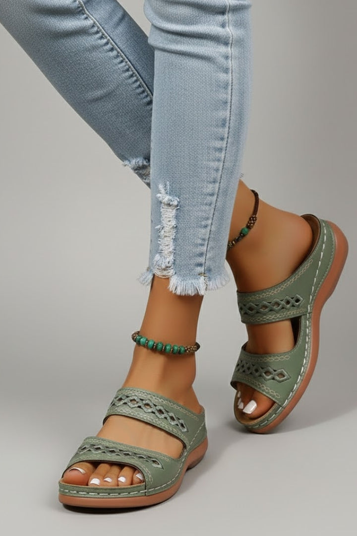 Kayla | Women Slide Sandals Dual Straps Supportive Decorative Cutouts