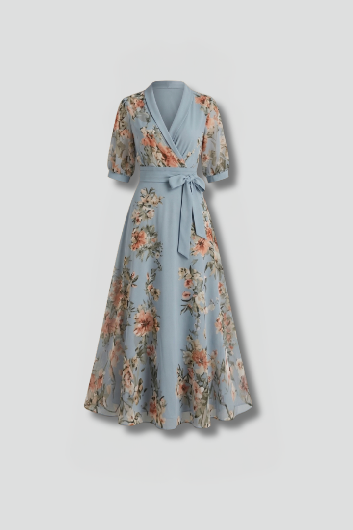 Keziah | Elegant Women's Floral Pattern V-Neck Midi Summer Dress