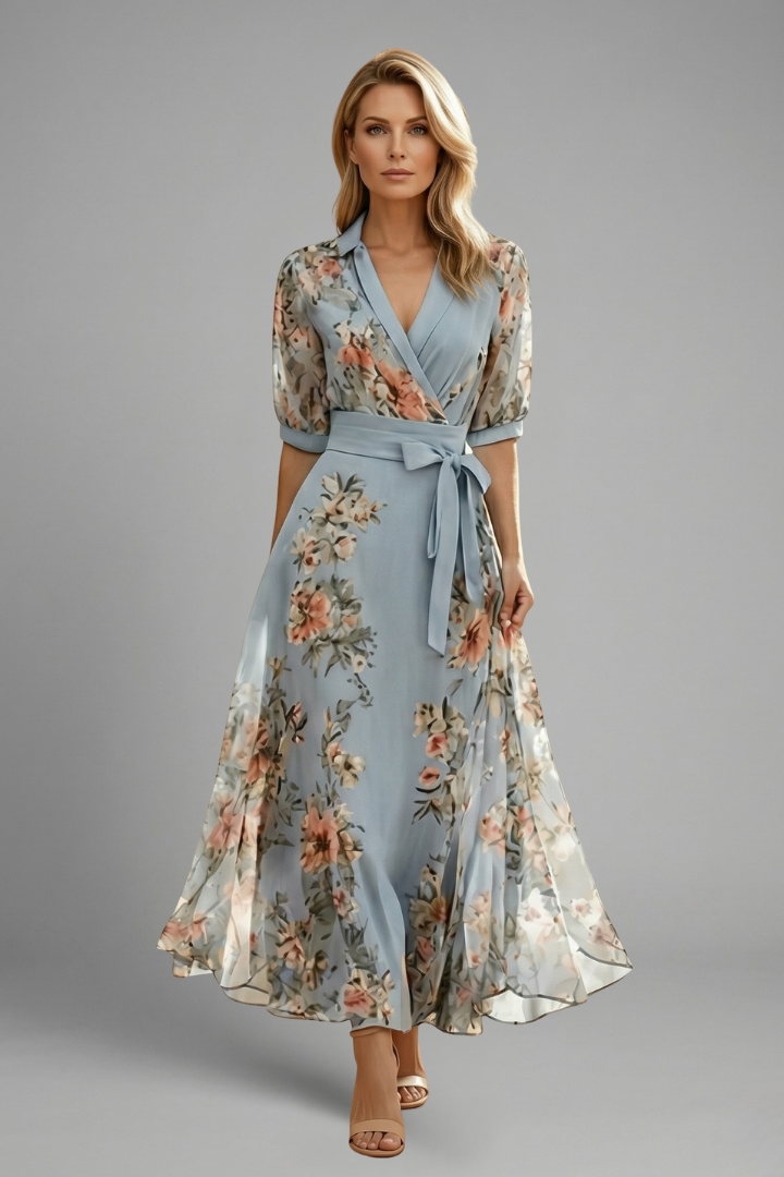 Keziah | Elegant Women's Floral Pattern V-Neck Midi Summer Dress