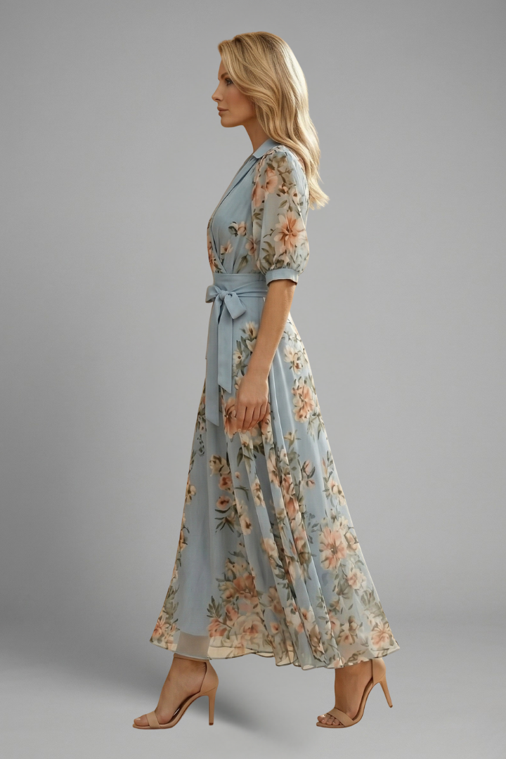 Keziah | Elegant Women's Floral Pattern V-Neck Midi Summer Dress