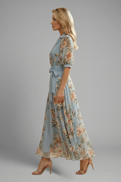 Keziah | Elegant Women's Floral Pattern V-Neck Midi Summer Dress