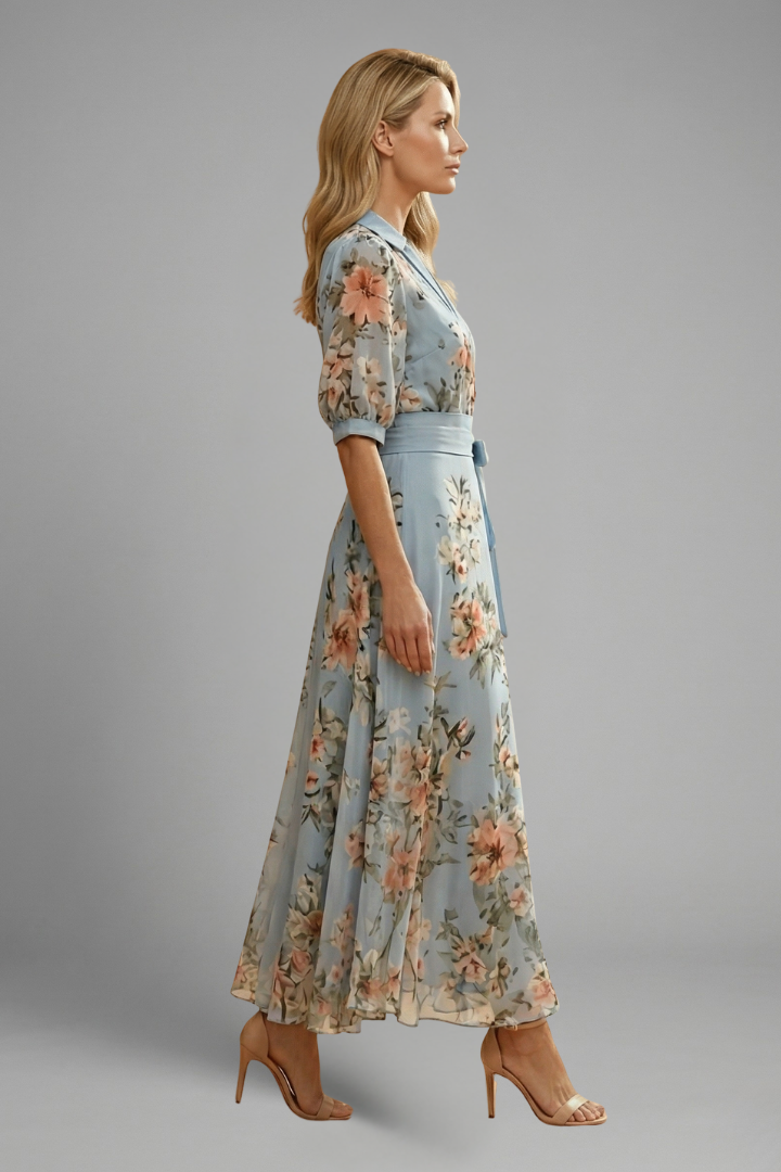 Keziah | Elegant Women's Floral Pattern V-Neck Midi Summer Dress