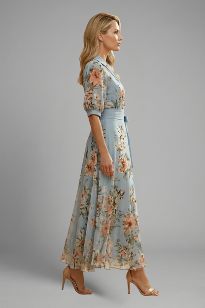 Keziah | Elegant Women's Floral Pattern V-Neck Midi Summer Dress