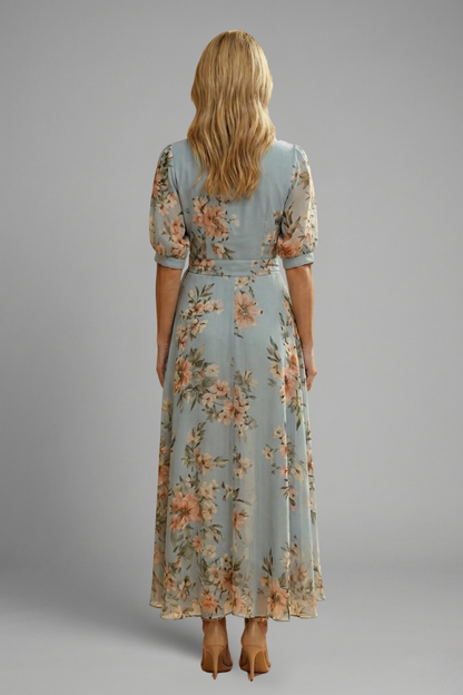 Keziah | Elegant Women's Floral Pattern V-Neck Midi Summer Dress