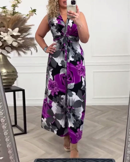 Lydia | Women's Floral Sleeveless V-Neck Summer Maxi Dress