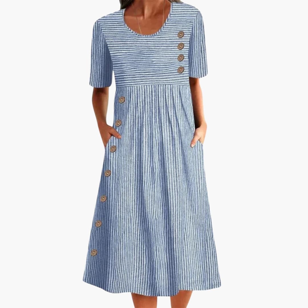 Martha | Women's Summer Striped Button Front Midi Dress