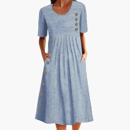Martha | Women's Summer Striped Button Front Midi Dress