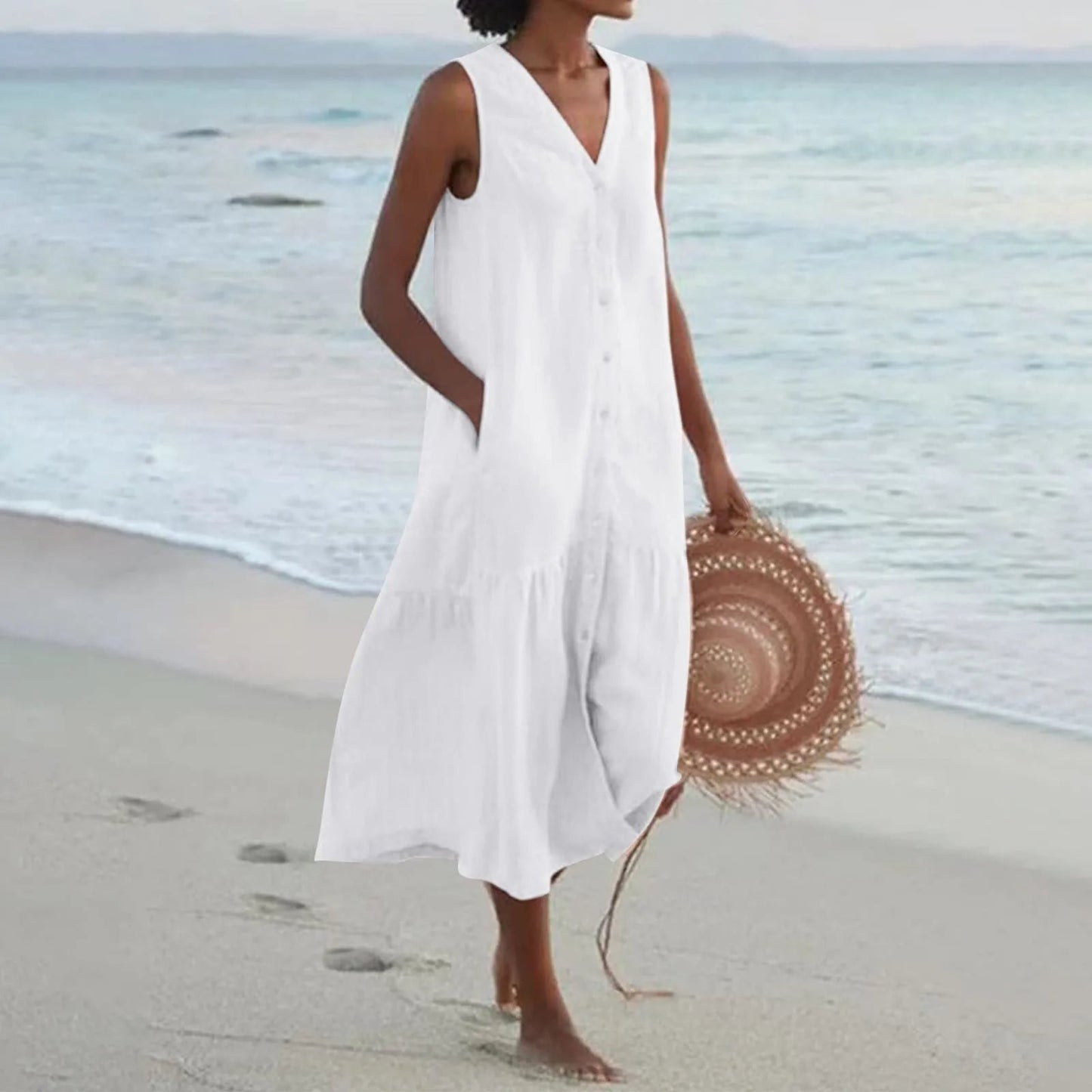Matilda | Women Button Down Summer Midi Dress Relaxed Fit