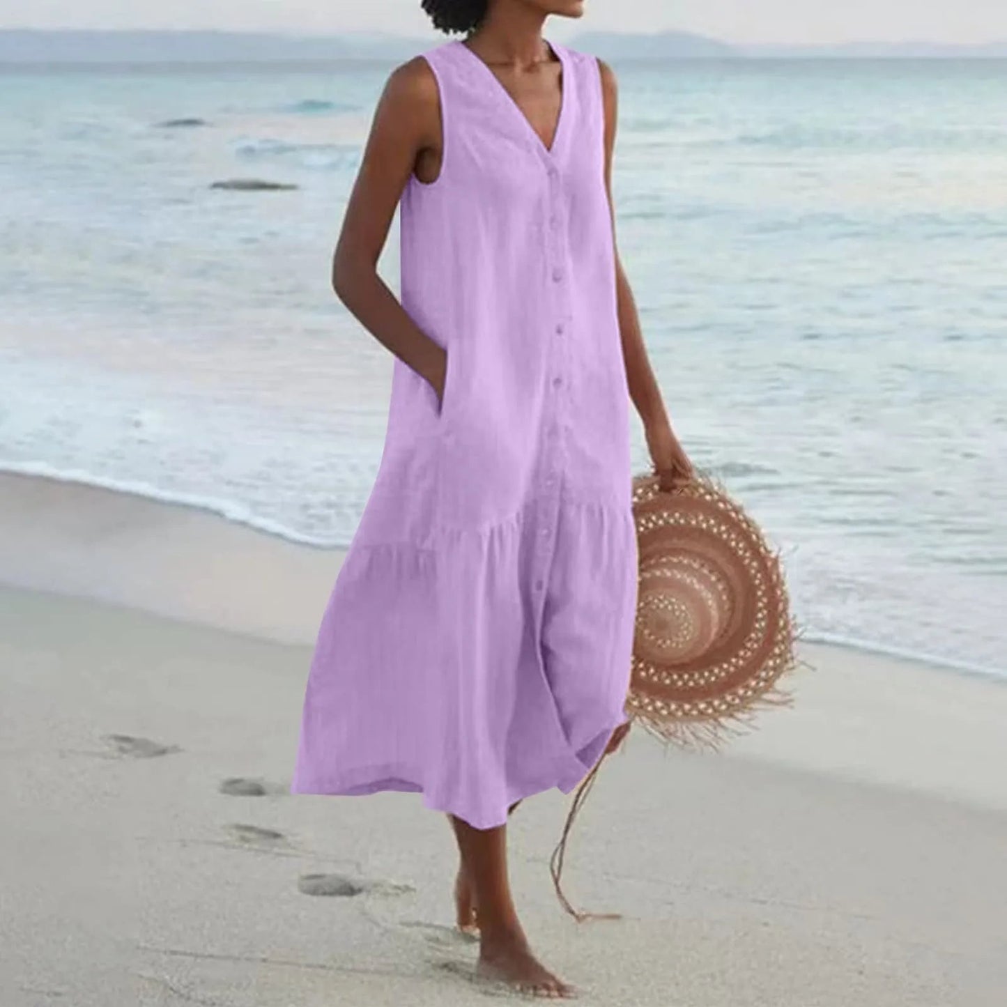 Matilda | Women Button Down Summer Midi Dress Relaxed Fit