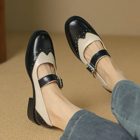 Monroe | Elegant Womens Two-Tone Brogue Mary Jane Shoes