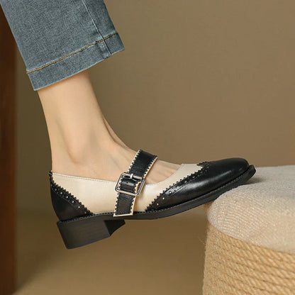 Monroe | Elegant Womens Two-Tone Brogue Mary Jane Shoes