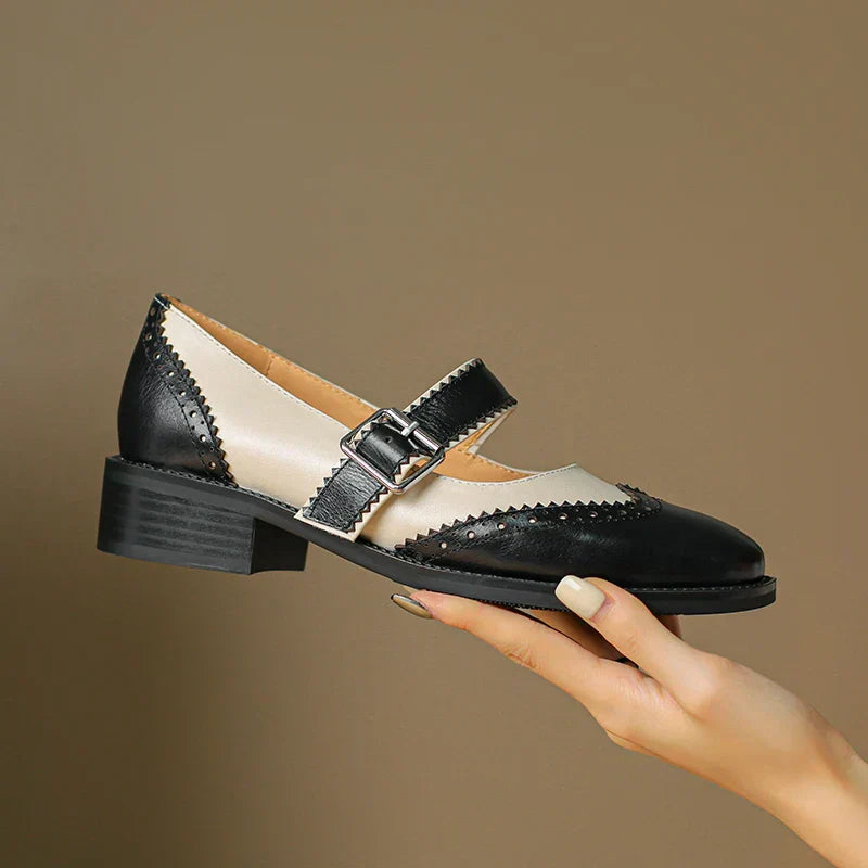 Monroe | Elegant Womens Two-Tone Brogue Mary Jane Shoes