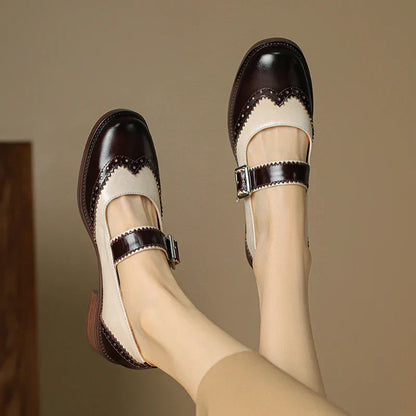 Monroe | Elegant Womens Two-Tone Brogue Mary Jane Shoes