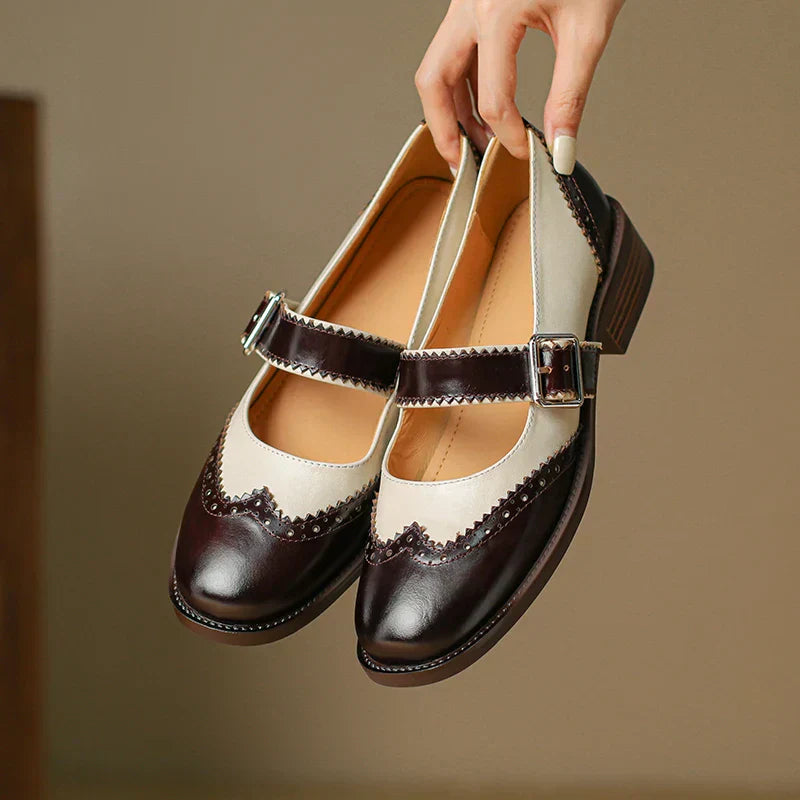 Monroe | Elegant Womens Two-Tone Brogue Mary Jane Shoes