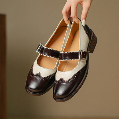 Monroe | Elegant Womens Two-Tone Brogue Mary Jane Shoes