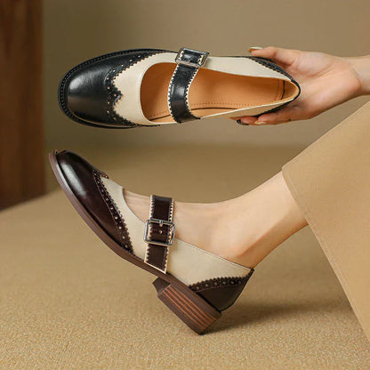 Monroe | Elegant Womens Two-Tone Brogue Mary Jane Shoes