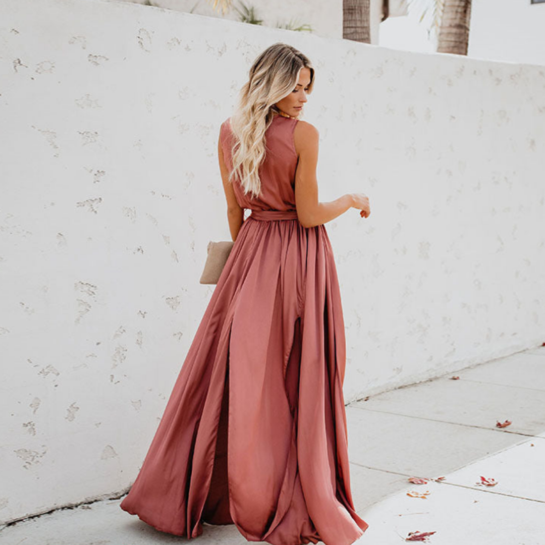 Nora | Women Airy Maxi Dress Side Slit Waist Tie