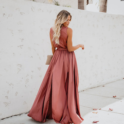 Nora | Women Airy Maxi Dress Side Slit Waist Tie