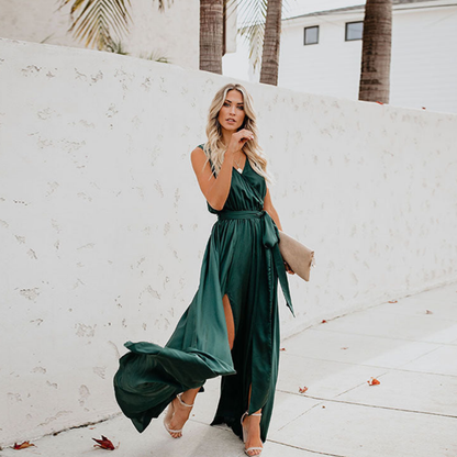 Nora | Women Airy Maxi Dress Side Slit Waist Tie