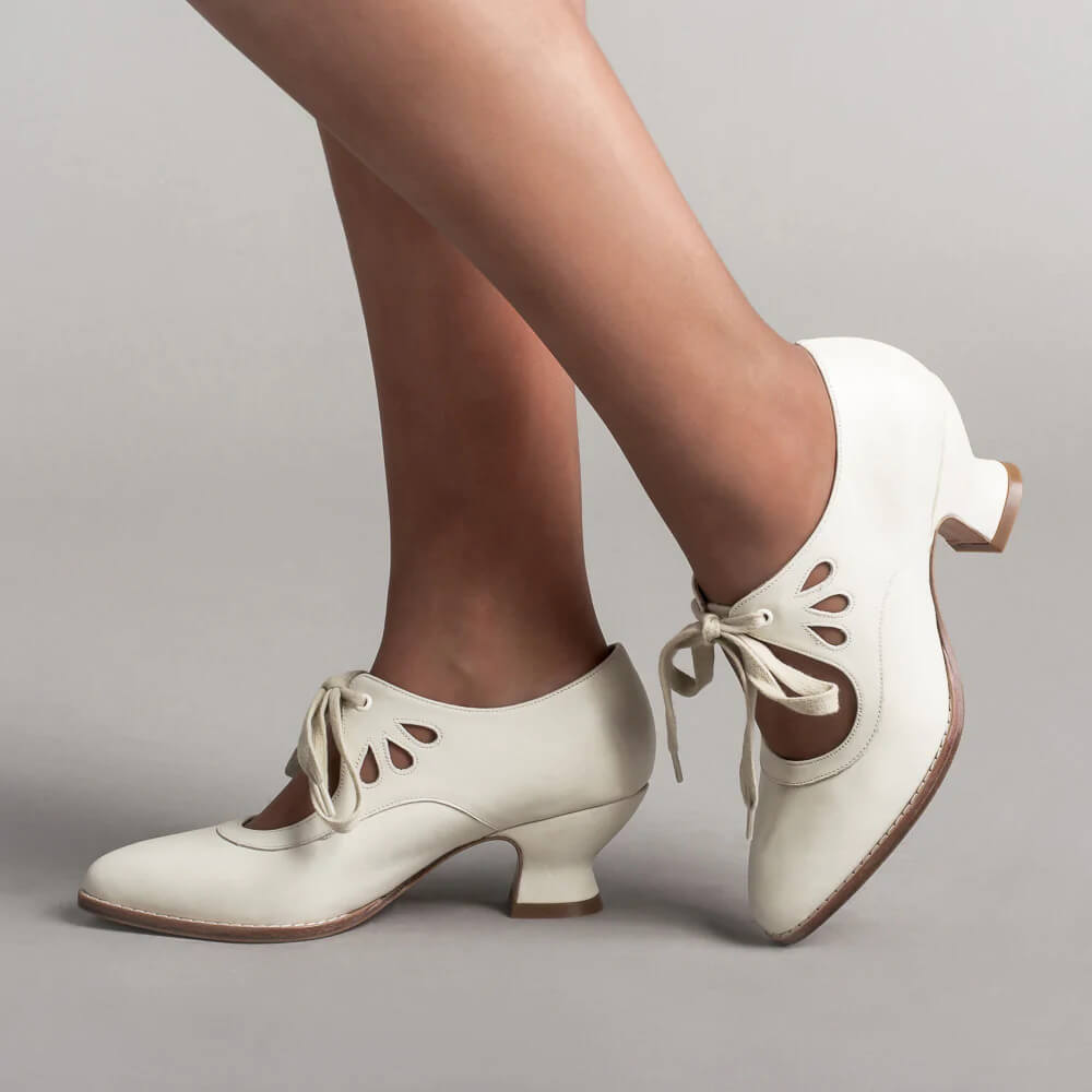 Penelope | Women's Vintage Leather Cut Out Bow Heels Lace Up
