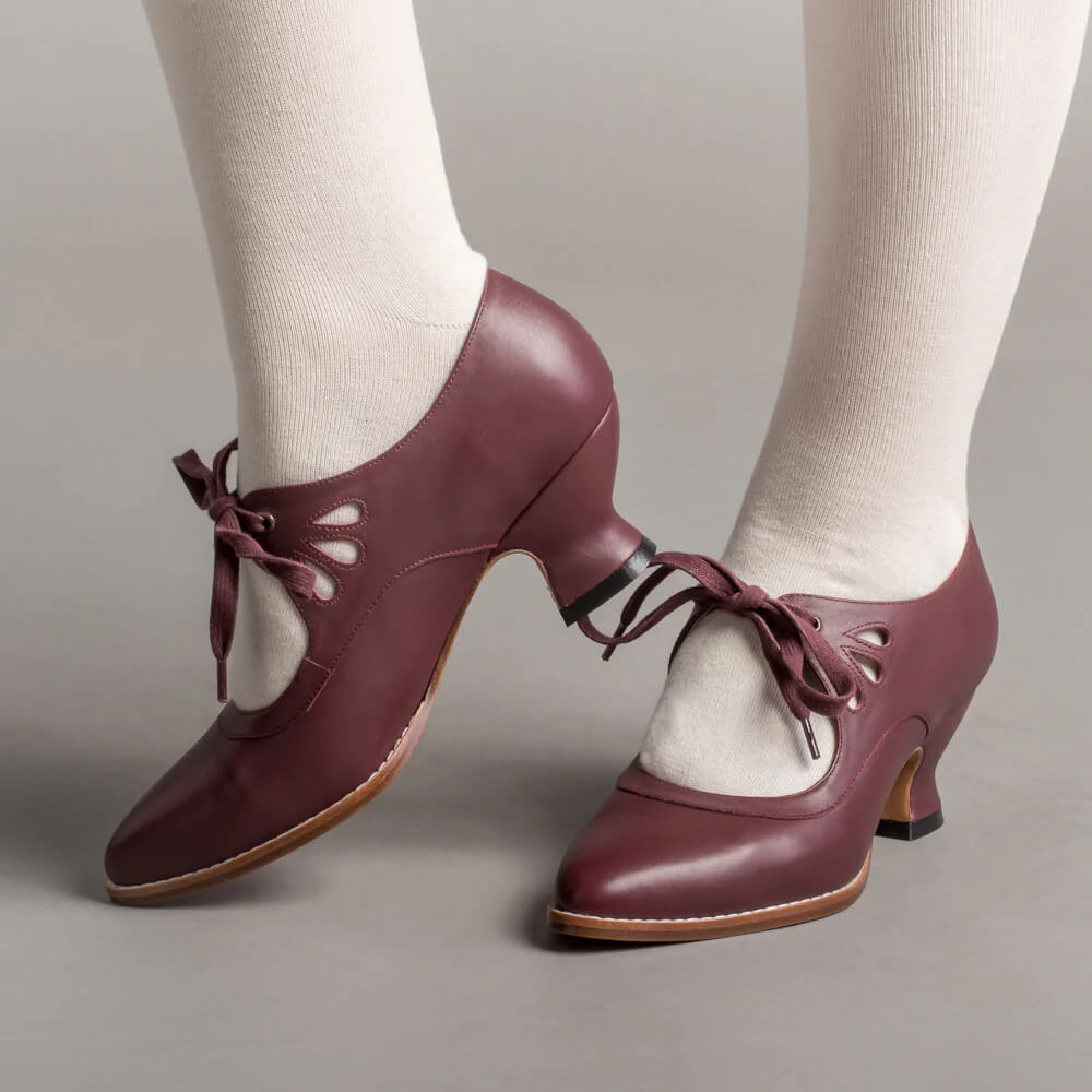 Penelope | Women's Vintage Leather Cut Out Bow Heels Lace Up