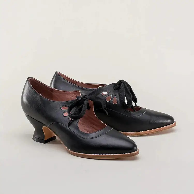 Penelope | Women's Vintage Leather Cut Out Bow Heels Lace Up