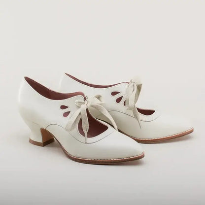 Penelope | Women's Vintage Leather Cut Out Bow Heels Lace Up